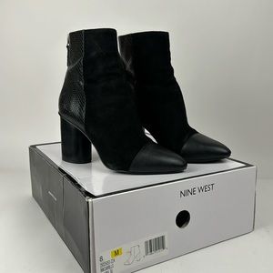 Nine West, black bootie, suede and leather, size 8, cylinder heel
